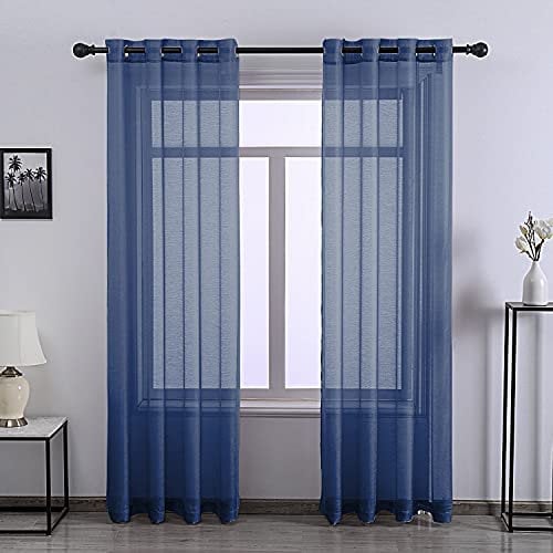 Lot de 2 rideaux transparents extra longs de 243,8 cm de long pour porte coulissante en verre (bleu marine, 2 pièces)