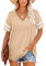 MOLERANI T-Shirts für Damen Kurzarm V-Ausschnitt Gestreifte Sommer Tops Casual Lose T-Shirt Aprikose XXL
