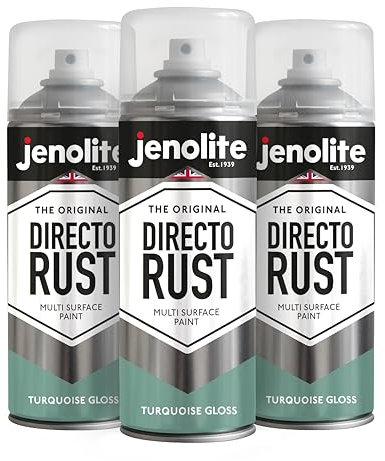 JENOLITE Directorust Vernice Aerosol Lucida | TURCHESE | Vernice spray multisuperficie | Per l'uso su legno, metallo, plastica, ceramica e superfici arrugginite | 3 x 400ml | RAL6024