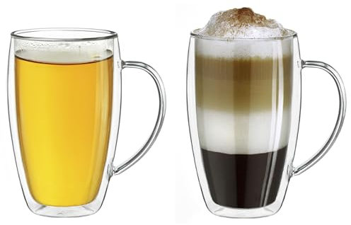 Creano - Verre isotherme à double paroi avec anse - 400 ml - Grand verre à double paroi en verre borosilicate - Verre à café/thé - 2 x 400 ml.