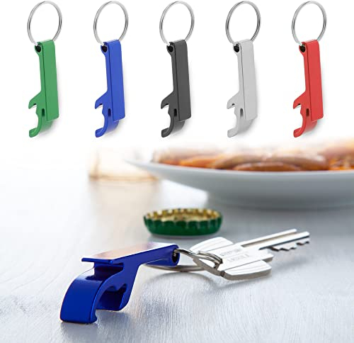 ANTEVIA - Lot de 4 Porte-clés décapsuleur Design en Aluminium | Plus DE 10 MODÈLES |Porte clé | Couleurs Disponible: Bleu Gris Noir Rouge Vert (Russel)