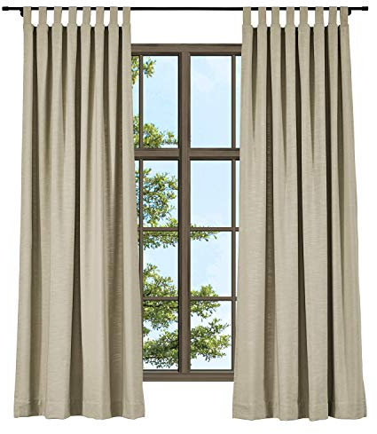ChadMade Linen Room Darkening Curtain 66W x 72L inch, Tab Top Curtain for Sliding Glass Door Patio Door Living Room, Flax (1 Panel)