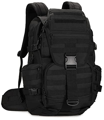 HUNTVP Wanderrucksack 50L Militar Rucksack Herren MOLLE Taktischer Rucksack Trekkingrucksack für Herren Damen Outdoor Wandern Trekking Camping, Schwarz
