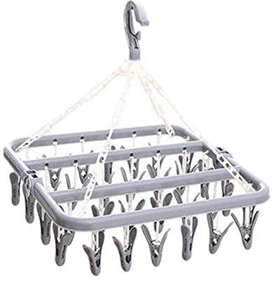 Snner Sock Dryer Folding Clothes Drying Rack Rotatable Plastic Underwear Hanger with 32 Windproof Clips