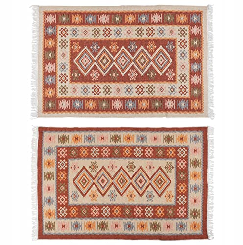 e-floor Teppich für Wohnzimmer Baumwolleteppich | Gewebt | Doppelseitiges Muster | Boho Kelim Teppiche | Teppichläufer | Küchenteppich | Schlafzimmer | Terra Rhomboid| 120x180 cm