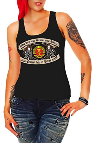Spaß Kostet Damen Tank Top DDR Hüte Dich vor Sturm und Wind und Ossis die in Rage sind Größe XS - 3XL