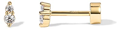 PAVOI 14K Gold Plated Solid 925 Sterling Silver Post Cubic Zirconia Flat Back Earrings for Women | Cartilage Earring | Helix Piercing Jewelry | Small Stud Earrings | Trinity, Pearl, Marquise, Opal,