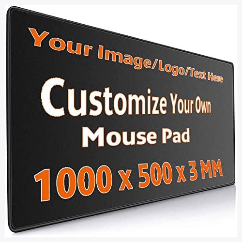UOKIIYUA Grand Tapis de Souris de Jeu personnalisé, Tapis de Souris à Bords Cousus personnalisés avec Votre Image et Texte, Fournitures de Bureau 100x50cm