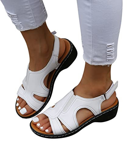 TBTB Élégantes Sandales romaines Sandales d'été Chaussures de plage d'été Sandales Femmes Plates Chaussures Été Tongs à Talons Plats Claquettes Nu Pieds Semelle Souple Pantoufles, Blanc, 35 EU