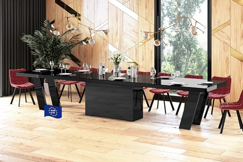 designimpex Design Esstisch HEG-111 Schwarz Hochglanz ausziehbar XXL 160 cm bis 412 cm Esszimmertisch für 16 Personen Kitchentable Funktionstisch Ausziehtisch Esszimmer Tisch Esszimmermöbel