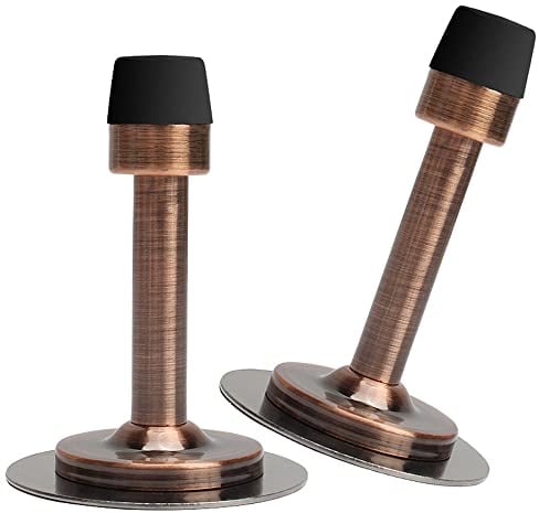 2 Pack Stainless Steel Door Stops, Self-Adhesive Door Stopper with Rubber Buffer, Screw Fixing or Stick on Wall or Skirtings——for Home Bathroom Bedroom Door(Copper)