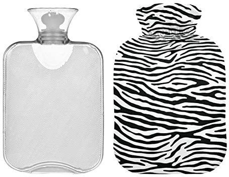Schwarz und Weiß Zebra Stripes 2 Liter Wärmflasche mit Bezug, Transparente Wärmflasche für Nacken und Schulter Schmerzlinderung Handfüße Wärmetherapie