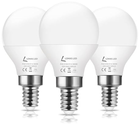 LOHAS E14 LED Lampe, LED Glühbirne 5.5W, Entspricht 40W Glühbirne, Warmweiß 3000K, 500 Lumen, Nicht Dimmbar, P45 SES E14 Glühlampe, 240°Abstrahlwinke, Energiesparlampe, 3 Stück