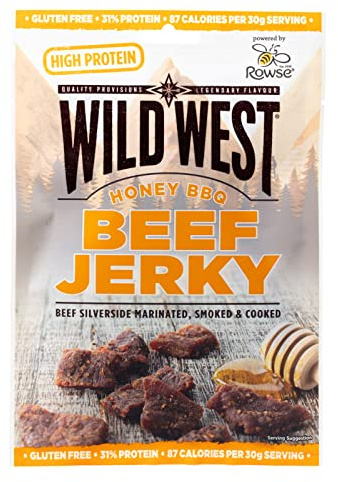 Wild West Honey BBQ Beef Jerky 60g – High Protein Gluten Free Snack – No Added MSG – Ideal for Gym, Travel, Hiking & Everyday Energy
