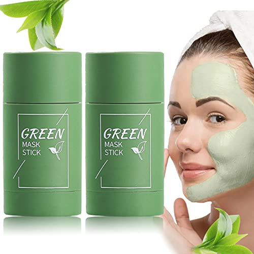 Green Tea Cleansing Mask Stick, Blackhead Remover Green Mask Stick Poreless Deep Cleanse Purifying Clay Stick Mask Skin Care,Anti-Acne Facial Pore Cleanser Oil Control For All Skin Types (2 Pack)