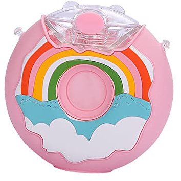 380 Ml Kinder Donut Wasserflasche, Bpa freier Silikon Sportbecher mit Strohhalm, Niedliche, Auslaufsichere Kleinkind Trinkflasche mit Schultergurt, Geeignet für Outdoor und Schule(Rosa)
