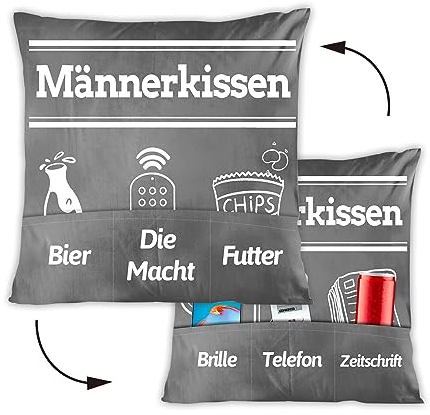 Männer Geschenk Kissenbezug 45 x 45 cm Zierkissenbezug mit Taschen zum Befüllen, Lustige Kissenhülle für Männer, Geschenk für Männer Papa zum Geburtstag
