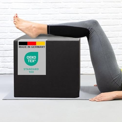 Foxx Schaumstoff Würfel M-L [50x45x40cm, mit Bezug] Dunkelgrauer Bandscheibenwürfel/Stufenbett zur Entlastung der Bandscheiben