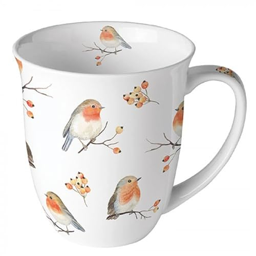 Kaffeetasse Tasse Teetasse Becher Mug 400ml Fine Bone China Vögel Robin family Landhaus