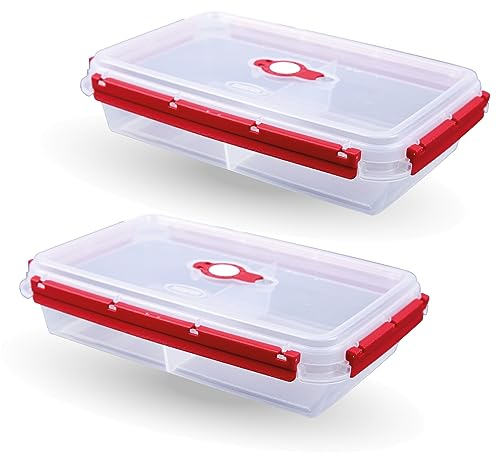 Bestlivings Frischhaltebox 2L - Brotdose im Set Rot mit Trenner - 2er Pack (2 Stück)