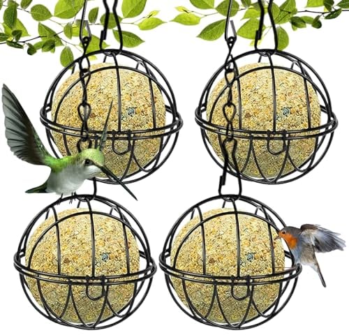4 Stück Meißenknödelhalter Vogelfutterstation, Metall Vogelfutterspender zum Aufhängen, Meisenknödelhalter zum Aufhängen, Vogelfutterstation Futterspender für Wildvögel Garten