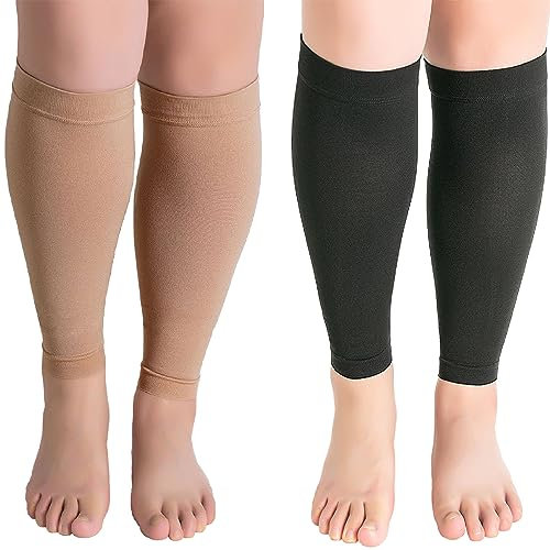 Valcatch Lot de 2 Paires de Manchons de Compression pour Mollet pour Homme et Femme - 20 à 30 mm - Grande Taille - pour la Course à Pied et Le Cyclisme - Soulage Les Varices, Les gonflements, Les