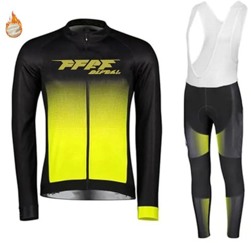 Abbigliamento Ciclismo Uomo Invernale Tuta da Ciclista Manica Lunga Completo MTB Bici,Maglia Bicicletta Termico Vello Giacca e Pantaloni Salopette con 9D Imbottiti Gel (X,4XL)