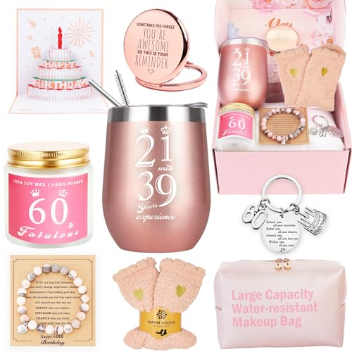 60th Birthday Gifts for Women, Happy Basket Gifts Box for Best Friends Female Mom Wife Daughter Sister Her Girlfriend Coworker Bestie Women Unique