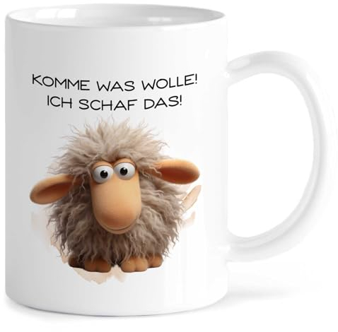 MeLifestyle Kaffeetasse Tasse Becher Motiv Schaf Komme was Wolle ich schaf das schon | Keramik 330ml | Geschenk, Freund, Freundin, Kollege, Kollegin, Bürotasse