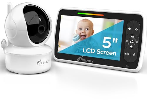 iFamily Baby Monitor - Large 5 Screen with 30Hrs Battery Life - Remote Pan-Tilt-Zoom;No WiFi, Two-Way Audio, Night Vision, Temperature, Lullabies, 960ft Long Range Baby Monitor with Camera and Audio