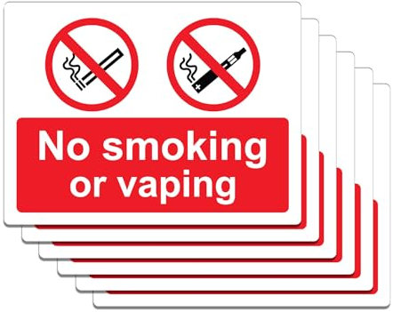 Mayoii 6PCS Self Adhesive No Smoking Signs, No Smoking Adherent Vinyl Stickers (180mm X 135mm), Waterproof No Smoking Or Vaping Signs, Safety Warning Signs Indoor And Outdoor Use