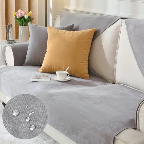 Alishomtll Sofabezug 1/2/3/4 Sitzer, Universelle Wasserdicht Sofa Überzug Ecksofa, L Form Couch Überzug, Hund Katze Anti-rutsch Sofaüberwurfe Sofaschoner für Wohnzimmer (Hellgrau, 90x160cm)