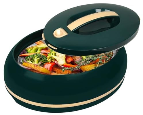 Elegant Large Oval Insulated Casserole Carrier Dish- One Hand Open Lid- 3.15 qt. Luxury Hot Pot Food Warmer/Cooler -Thermal Serving Bowl For Buffet/Parties-Stainless Steel Hot Food Container -Dark