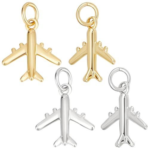 Beebeecraft 1 Box 12 Stück Flugzeug Anhänger Aus 18 Karat Vergoldetem Und Platiniertem Messing Flugzeug Anhänger Anhänger Mit Biegering Für DIY Schmuck Geschenk Armbänder Halsketten