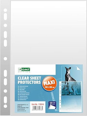 D.RECT 25 Stück Prospekthüllen, Dokumentenhüllen, 120 µm/Mic/Mikron Stärke: 0,12 mm, 238x305 mm, glasklar