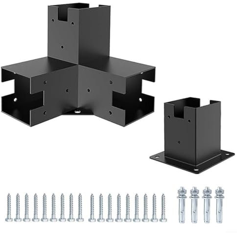 ZYNCUE Pergola Brackets 3-Way Right Angle Corner Extension Bracket, Steel+Aluminum Alloy Pergola Kit With Hanging Holes- Enhanced Stability(Base+3T)