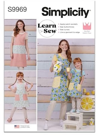 SIMPLICITY Schnittmuster SS9969A Wendeschürzen für Kinder und Damen, A (S - L/S - L)