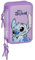 Stitch Sweet Schulmäppchen mit 36 Utensilien, Federmäppchen für Kinder, ideal für Kinder von 5 bis 14 Jahren, bequem und vielseitig, Qualität und Widerstandsfähigkeit, 12,5 x 5,5 x 19,5 cm, Blau/Lila,