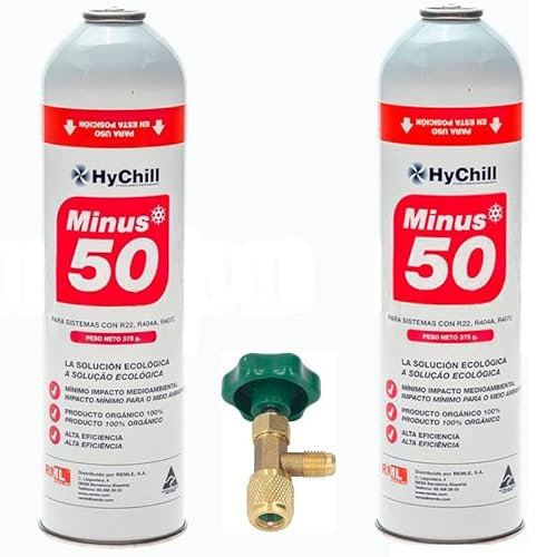 REPORSHOP - 2 Botellas Gas Minus 50 375Gr + Valvula Sustituto R22 R404a R407C R502 Freeze Organico