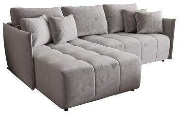 ALTDECOR Ecksofa mit Schlaffunktion und Bettkasten Corner Sofa Bett Eckcouch Couch L-Form Schlafcouch Ausziehbar Wohnlandschaft Schlafsofa Cauchsofa - LONLI - 242x175x85cm Hellgrau