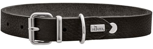 HUNTER Hundehalsband Grenada aus Leder, Farbe: Schwarz, handgefertigt in Deutschland, für Training und Alltag, robust, komfortabel, Schlichtes, Elegantes Design, Größe: 52, Umfang: 39-48 cm