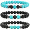 APMGONT 8 mm Perlenarmbänder Set, 3 pcs Perlenarmband Herren mit Schwarzen Lavastein, Naturstein Yoga Perlen Elastische Armbänder Verstellbares Herren Armbänder Set Geschenke für Männer (Türkis)
