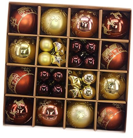 Folpus 44 Stück Weihnachtsbaum-Hängeornamente, Ornamente, dekorative Weihnachtskugeln, Kugeln für das Café, Feiertagsfeier, Braunes Gold