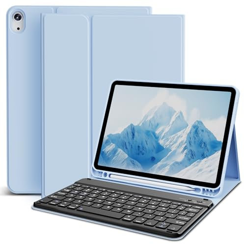 GKABXY Case with Keyboard for New iPad (A16) 10th/11th Generation, 10.9/11 inch (2022/2025) Soft TPU Back with Pen Holder, 7 Colors Backlit Detachable Folio Keyboard case, Auto Sleep/Wake, Sky blue