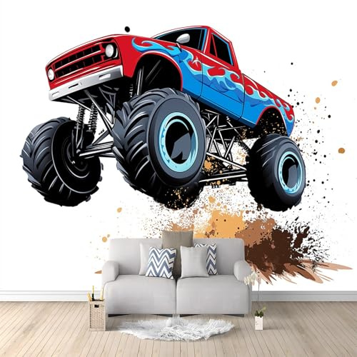 Monstertruck Vlies Tapeten Wandtapete Weiß 350x256 cm Muster 3D Wandbild Wohnzimmer Wanddekoration Fototapete 3D Tapete Effekt