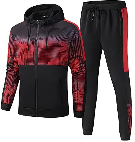 C-IN-C Herren Jogginganzug Barockmuster Sportanzug für Männer Trainingsanzug Laufanzug Gym Freizeitanzug Modell (DE/NL/SE/PL, Alphanumerisch, XXL, Regular, Regular, NEA21(Rot))