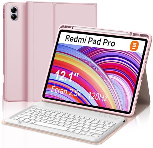 FOGARI Teclado para Redmi Pad Pro 12.1 2024 | Funda Redmi Pad Pro con Teclado [Español Ñ], Teclado Desmontable Inalámbrica para Xiaomi Redmi Pad Pro 12.1 Pulgadas 2024,Rosa