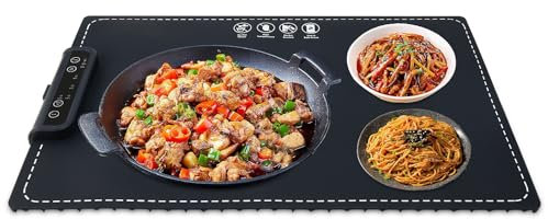 Jowenia Alfombrilla de calefacción de silicona para alimentos, bandeja de calentamiento eléctrica portátil, temporizador de control de temperatura ajustable para fiestas, bufés