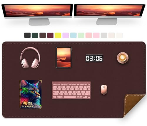 120 x 60 cm PU Leder Schreibtischunterlage - Rutschfeste Computerunterlage, großes Mauspad, Tastaturunterlage für den Schreibtisch, wasserdichte Schreibunterlage für die Arbeit (Brauner Kaffee)