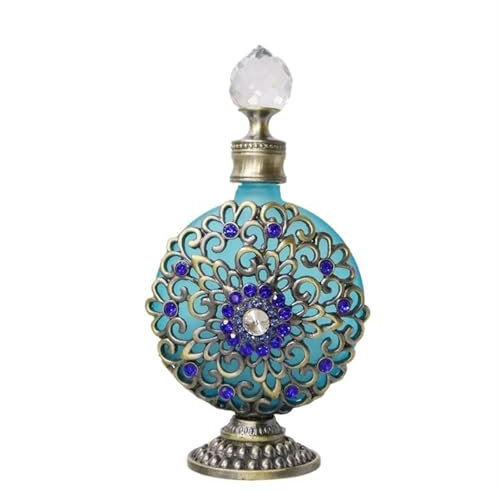 WLIHDB Vintage Glass Perfume Bottle 60pcs 30ml/1oz Round Vintage Diamond Setting Metal Perfume Bottle Refillable Glass Essential Oil Bottles Vintage Crystal Perfume Bottle(Blue)